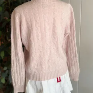 Baby Pink Cable Knit Cashmere Sweater Women's Crewneck Preppy Style thumbnail 5