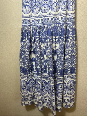 Antonio Melani Blue White Mediterranean Tile Print Midi Dress Square Neck Size 6 thumbnail 4