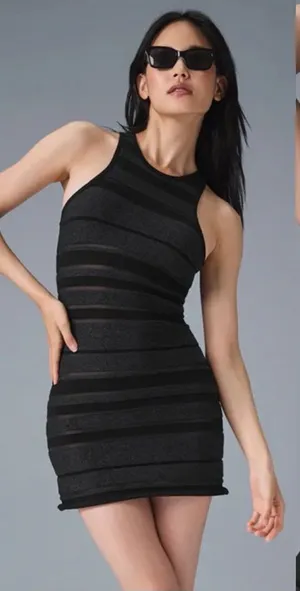 NWT ALO YOGA Sport Play Striped Black Knit Dress thumbnail 1
