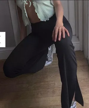 XS Black High Waist Split Flare Leg Pants thumbnail 1