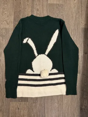 Abercrombie & Fitch Dark Green Bunny Sweater with Cream Accent thumbnail 2
