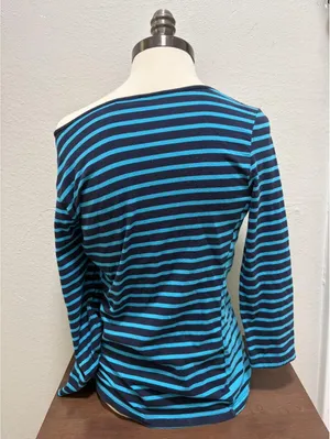 Y2K Striped Black And Blue Off The Shoulder Top Sz S thumbnail 3
