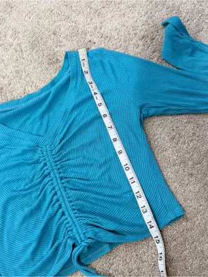 ALO Yoga Women’s Ribbed Cropped Cinch Long Sleeve in Blue Splash S thumbnail 8