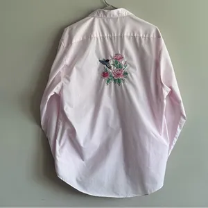 LAS OLAS Button Down Shirt Women’s Size L Pinstripe Embroidered thumbnail 2