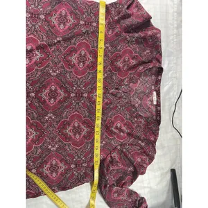 Maurices Women's XL Pink Paisley Boho Blouse Roll-Tab Sleeve V-Neck Tunic thumbnail 6