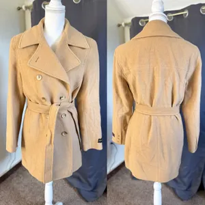 Vintage John Weitz Pure Camel Hair Double Breasted Pea Coat Women Size 8 Tan thumbnail 3