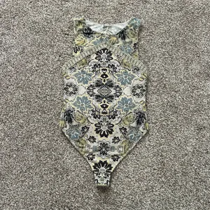 Free People Intimately cream, yellow & navy paisley open back bodysuit S thumbnail 4