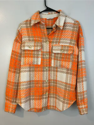 Reserved Orange Plaid Medium Weight Button Down Collared Shirt Size Small thumbnail 1