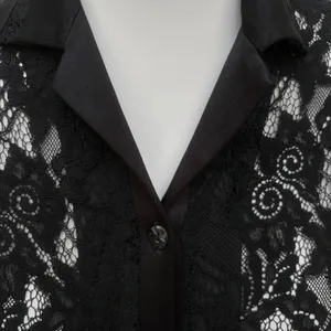 Whimsigoth Lace Button Down Shirt Sm Black Sheer Floral Sleeve Vampy Dark Witchy thumbnail 3