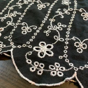 Old Navy Off Shoulder Black Dress S Embroidered Floral‎ Scallop Hem Linen Blend thumbnail 4