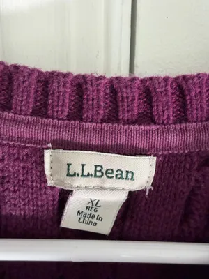 LL Bean Sweater Womens XL Purple 100% Cotton Cable Knit Crewneck Pullover Preppy thumbnail 4