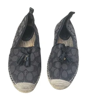 Coach Carson Espadrille Slip-On Flats Tassel Bow Black/Gray Women's thumbnail 1