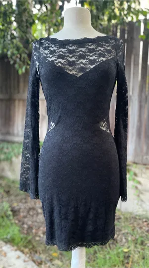 NWT Free People Dress lovely in lace black bell sleeves romantic whimsygoth M thumbnail 1
