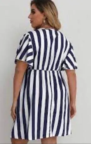 Adorable navy blue and white striped dress thumbnail 2