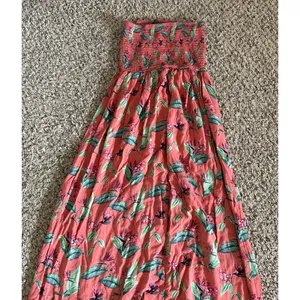 Forever 21 strapless coral green tropical floral‎ print maxi dress Size Small thumbnail 6