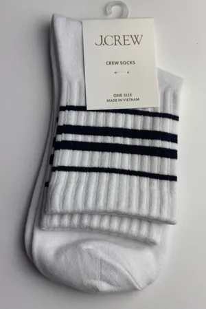 J.Crew White Preppy Style Crew Socks with Stripes thumbnail 1