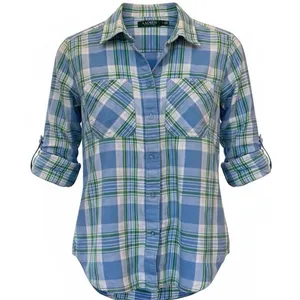 Medium Lauren Ralph Lauren Blue Green Brushed Cotton Button-Down Long Sleeve thumbnail 5