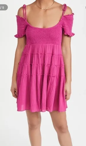 FREE PEOPLE HAPPY WITH YOU SMOCKED TIERED MINI DRESS IN pink plum xs thumbnail 1