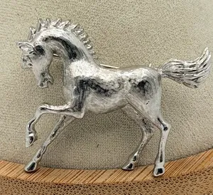 Vintage Monet Silver Tone Prancing Horse Equestrian Brooch thumbnail 1