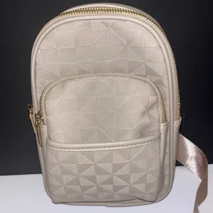 Leathered Cream Sling Crossbody Bag with Gold Accents thumbnail 3