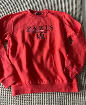 Paris Sunday Red Paris sweatshirt with black text reading 'PARIS' and 'ILE DE FRANCE' with a laurel wreath and Eiffel Tower graphic #paris #france thumbnail 1