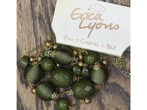 NWT Erica Lyons Layered Threaded Bead Holiday Necklace Gold / Green 29" + 3" thumbnail 2