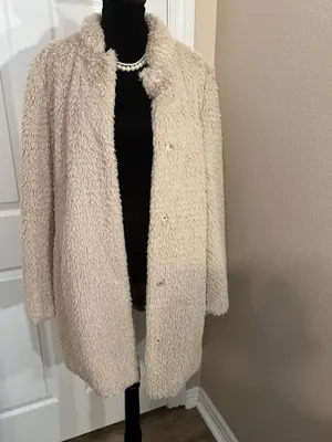 Kenneth Cole Vintage beige faux fur fuzzy coat thumbnail 2