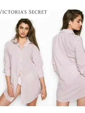 Victoria’s Secret Pink Striped Sleep Shirt Nightgown Pajama Button Down Large thumbnail 2
