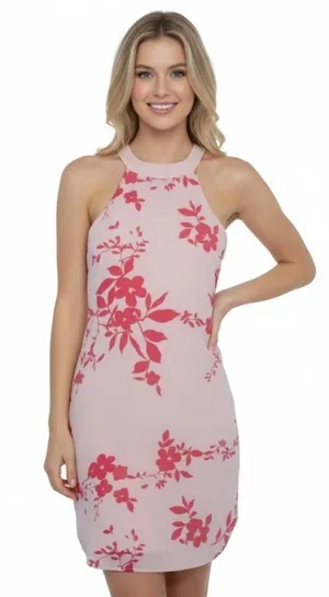 Sugar + L!ps size small pink & red floral halter Dress thumbnail 1