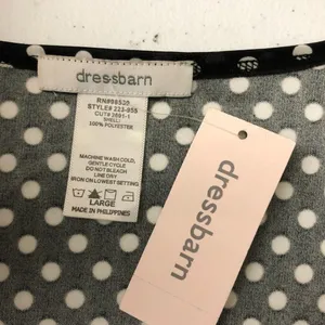 Dressbarn Womens Tank Top Blouse Button Front Polka Dot Scoop Neck Black White L thumbnail 4