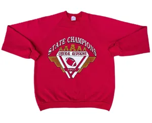 Jerzees Vintage 90s Liberal Redskins State Championship Red Crewneck Sweatshirt Sweater thumbnail 1