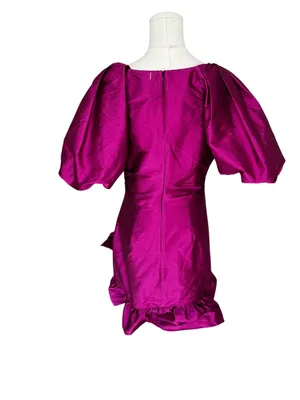 MISA Los Angeles - NWT Magenta Taffeta Puff Sleeve Ruffle Mini Dress Sz M thumbnail 6