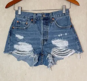 Levi’s Women’s 501 Original Fit High Rise Jean Short Distressed in Med Wash 24 thumbnail 1