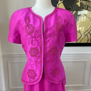 Vintage Constance Saunders Silk Jacket Wrap Skirt Raspberry 10 Pink thumbnail 3