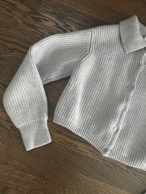 Wilfred grey knit chunky jumper collared button down sweater jacket  thumbnail 3