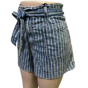 American Eagle Outfitters High Rise Tie Belted Striped Jean Shorts Plus Size 14 thumbnail 3