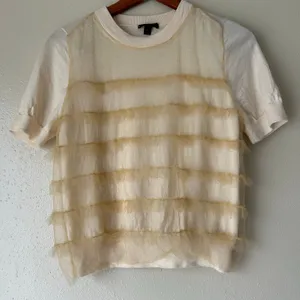 J. Crew Wool Blend Coquette Ruffle Short Sleeve Pale Yellow Sweater Size Medium thumbnail 5
