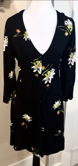 Free People Time On My Side Floral Wrap Mini Dress Black 3/4 Sleeve Sz M💚 thumbnail 1
