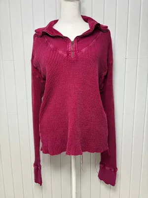 Free People Ashton Wine Half-Zip‎ Waffle Knit Pullover Size XL thumbnail 5