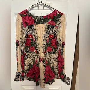 Free People Black and Pink Floral Blouse thumbnail 4