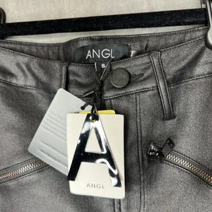 ANGL Black Coated‎ Denim Pencil Skirt High Waisted Faux Leather Look Small thumbnail 2