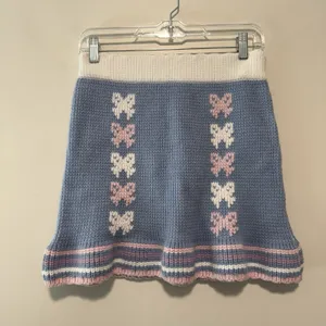 LoveShackFancy Hathaway Knit Mini Skirt Bow Print‎ in Blue Skies Coquette Girl thumbnail 4