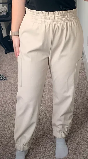 Mustard Seed NWT boutique Off White faux leather joggers thumbnail 4
