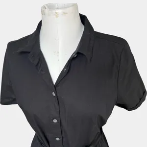 J.Crew Factory Black Shirt Dress Sz 10 Tie Waist Button Front Classic Minimalist thumbnail 4