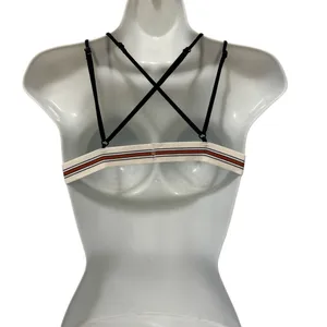 VS Victoria’s Secret Wireless Triangle Cotton Strappy Bra M Padded Black Striped thumbnail 4