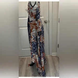 Lulu's Navy and Brown Floral Wrap Maxi Dress thumbnail 4