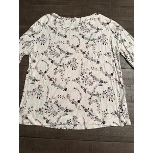 Loft Outlet‎ Women's White brown Blue flowers Quarter Sleeve Rayon Top Size XL thumbnail 7