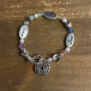 Love, Friend, Forever beaded heart charm bracelet thumbnail 6
