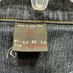 FUBU Denim Jacket Womens 2X Blue Indigo Jean Y2K Chic Urban Trucker Streetwear thumbnail 4