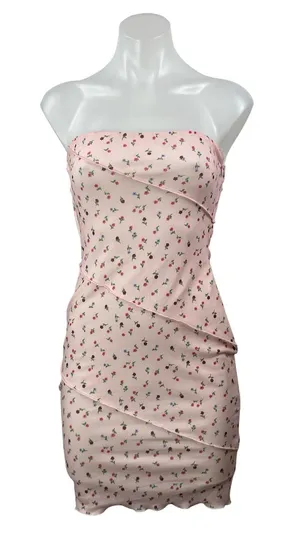 Princess Polly Pink Floral Sleeveless Strapless Bandeau Mini Bodycon Dress Sz 4 thumbnail 1